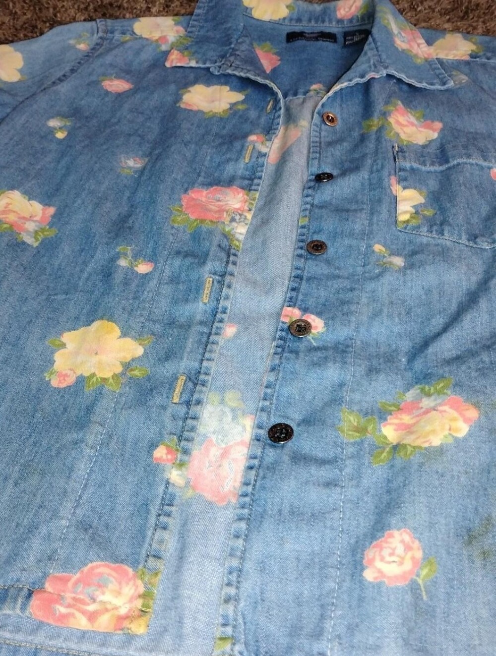 Vintage 90s Crazy Horse Liz Claiborne Floral Denim Button Up Shirt S
